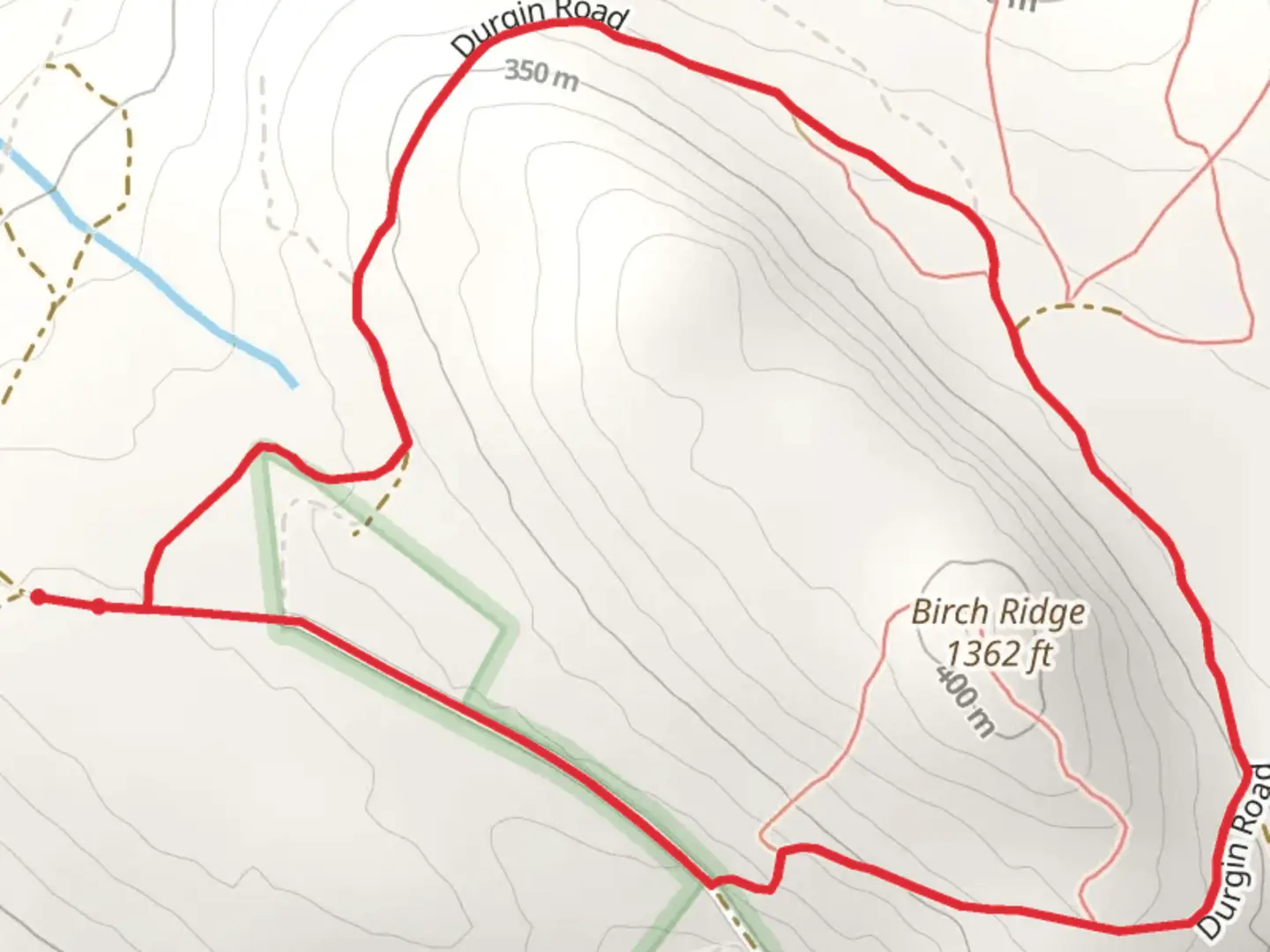 An image depicting the trail Birch Ridge Loop and its surrounding area.