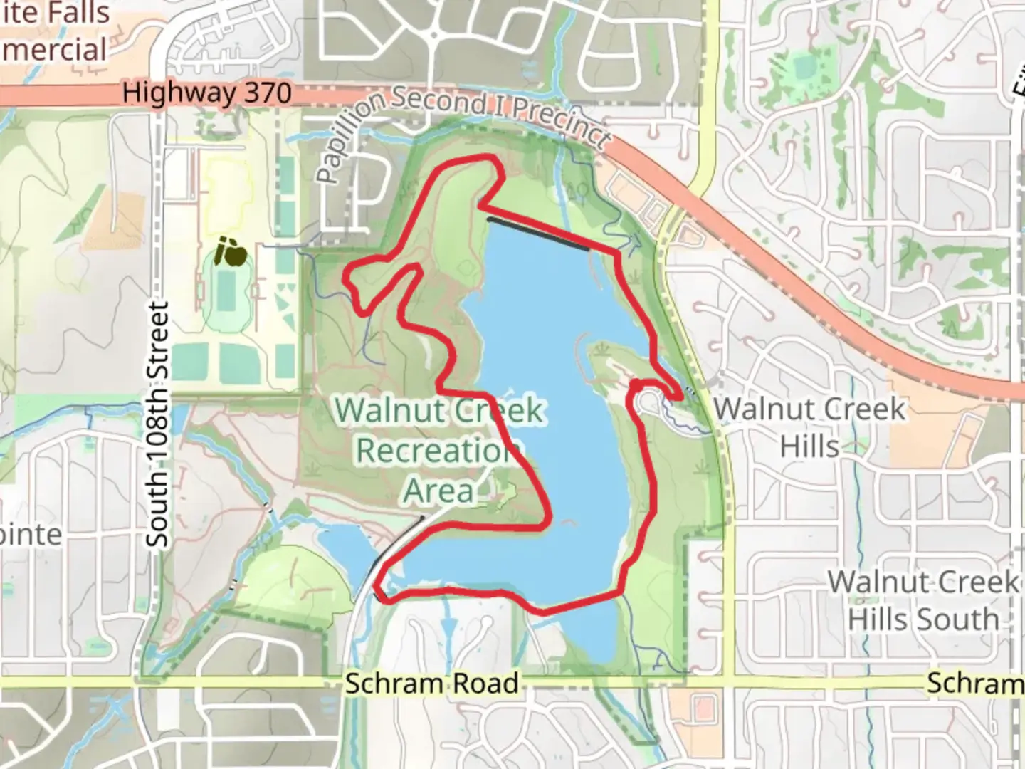 An image depicting the trail Walnut Creek Lake Loop Trail and its surrounding area.