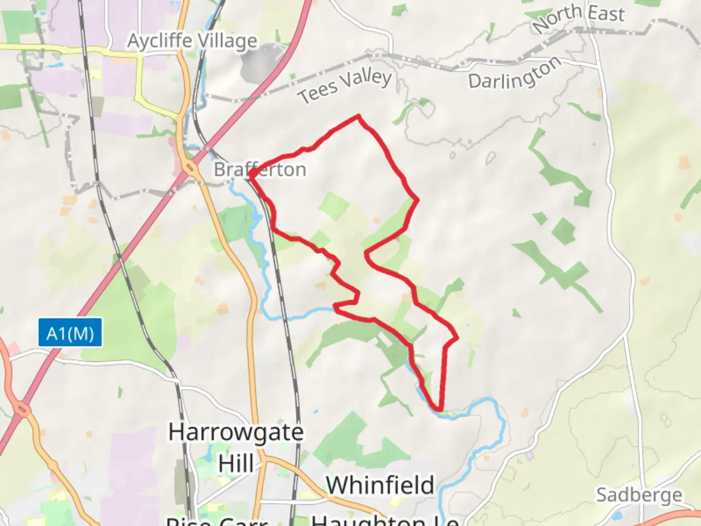 An image depicting the trail Brafferton Country Park and Fox Hill Loop and its surrounding area.