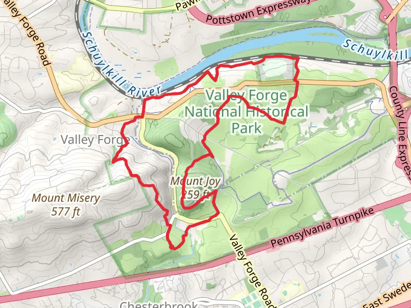 Mt Misery Trail and Valley Forge National Historical Park Loop Trail