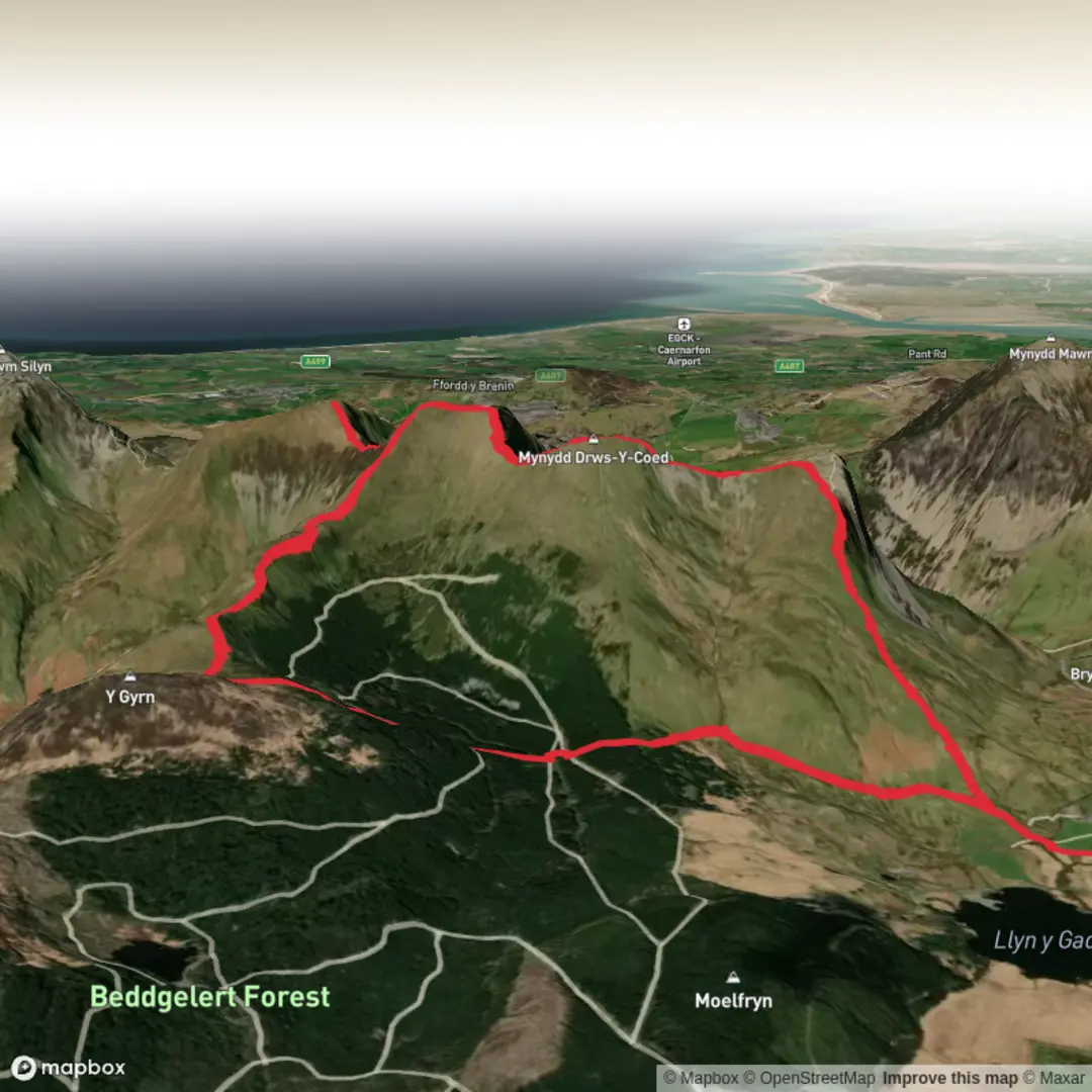 An image depicting the trail Nantlle Ridge Circular and its surrounding area.