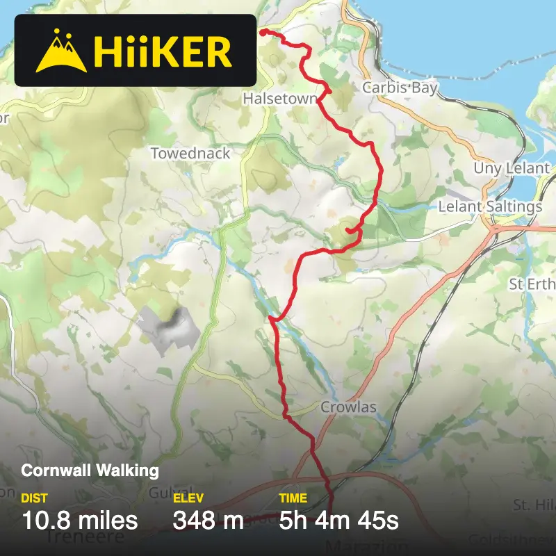 A map preview of the recording Cornwall Walking.