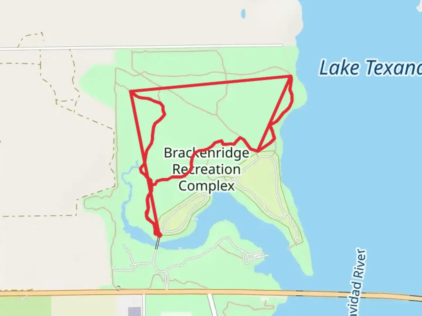 An image depicting the trail Brackenridge Recreation Complex Loop and its surrounding area.