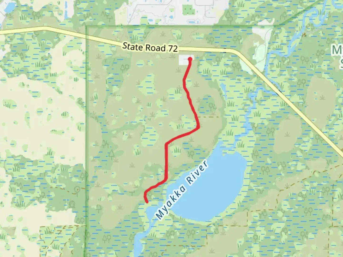 An image depicting the trail Myakka River from Lower Lake Court and its surrounding area.