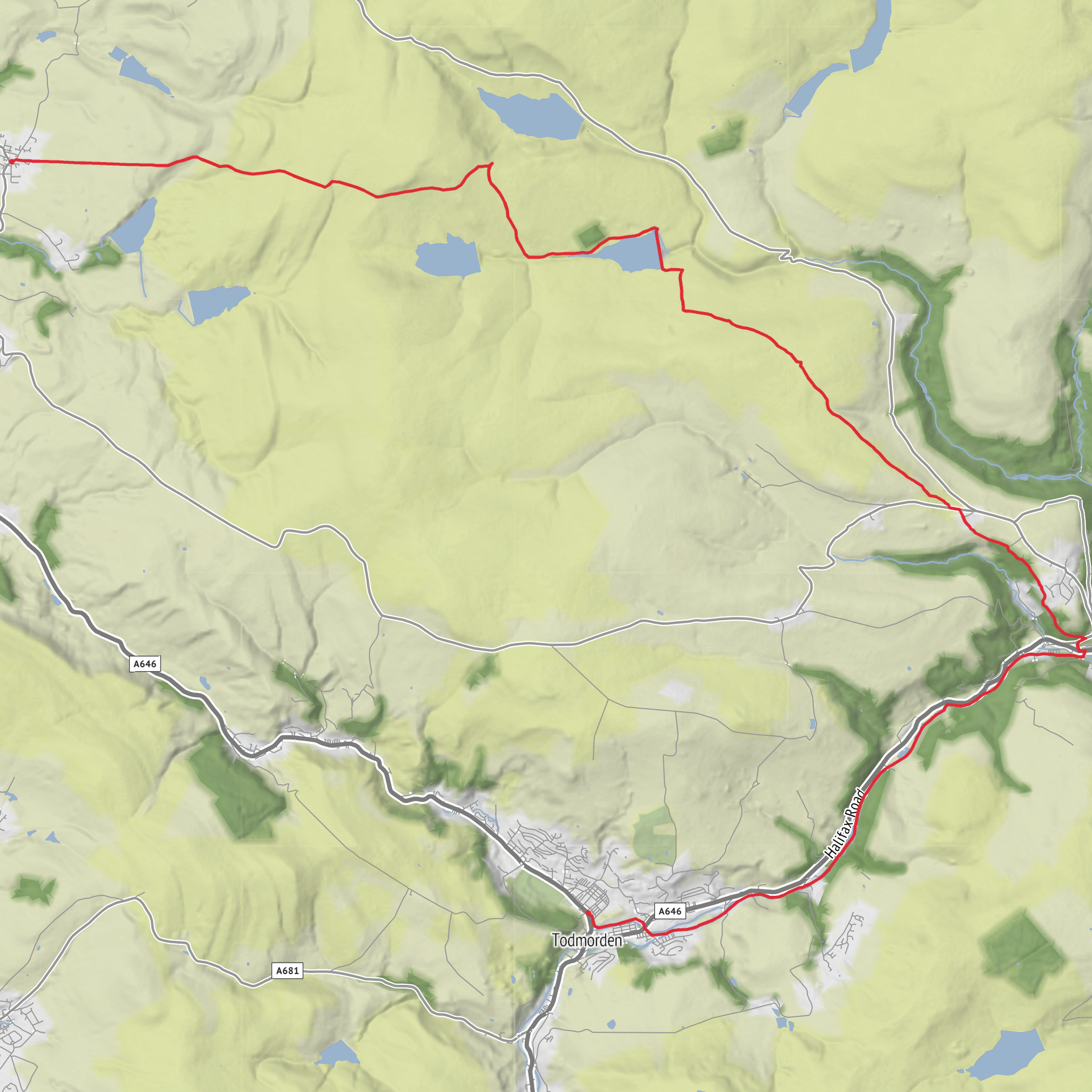Worsthorne to Todmorden bus station via Hebden Bridge mobile static map