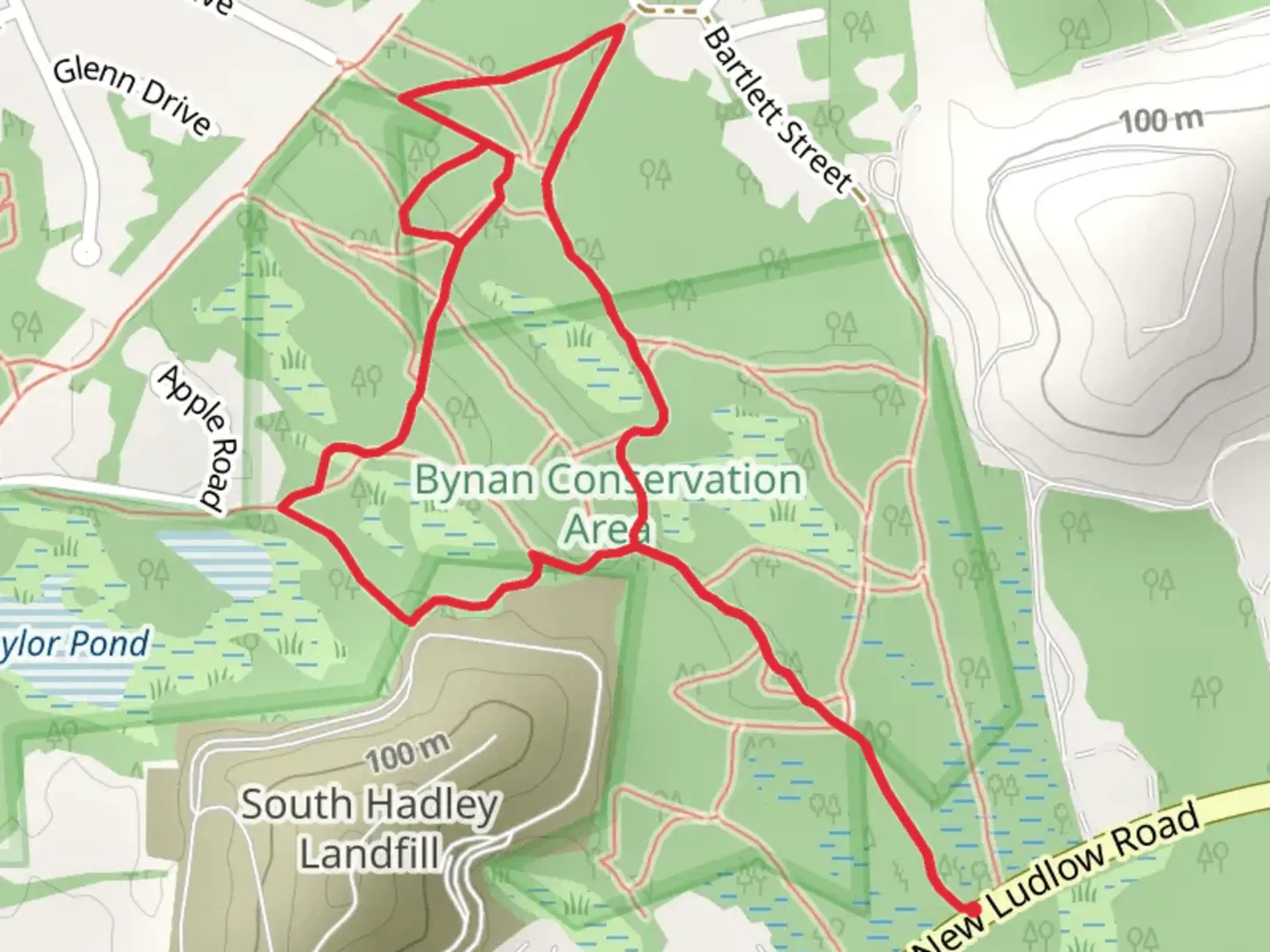 An image depicting the trail Yellow blazes and Red blazes Loop and its surrounding area.