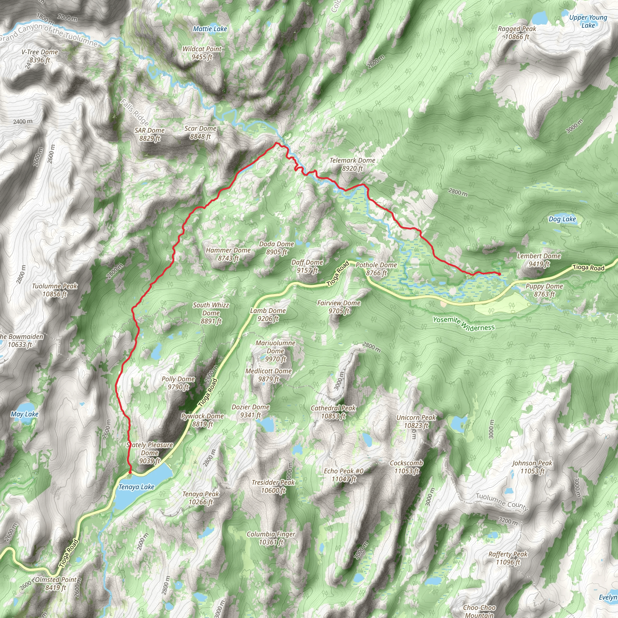 Pacific Crest and Glen Aulin - May Lake Trail mobile static map