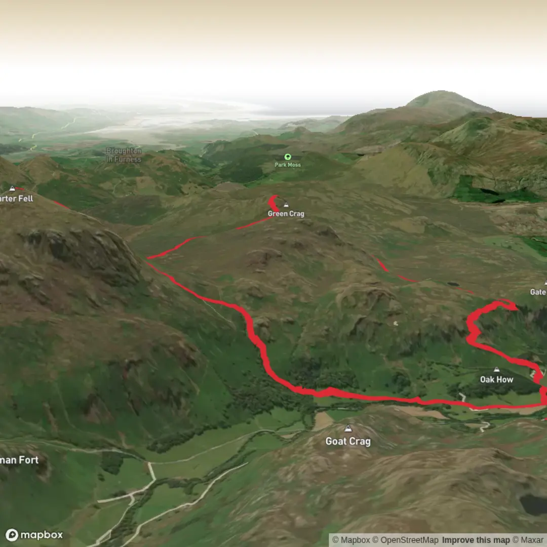 An image depicting the trail Harter Fell and Green Crag and its surrounding area.