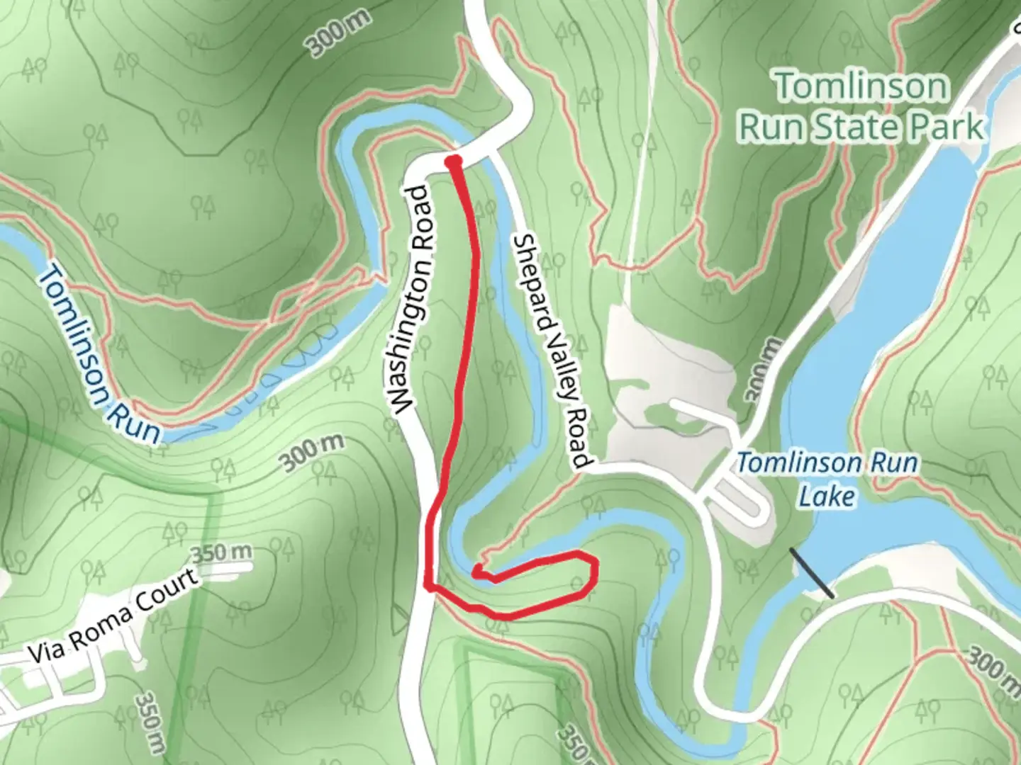 An image depicting the trail Tomlinson Run and Beach Bridle Trail and its surrounding area.