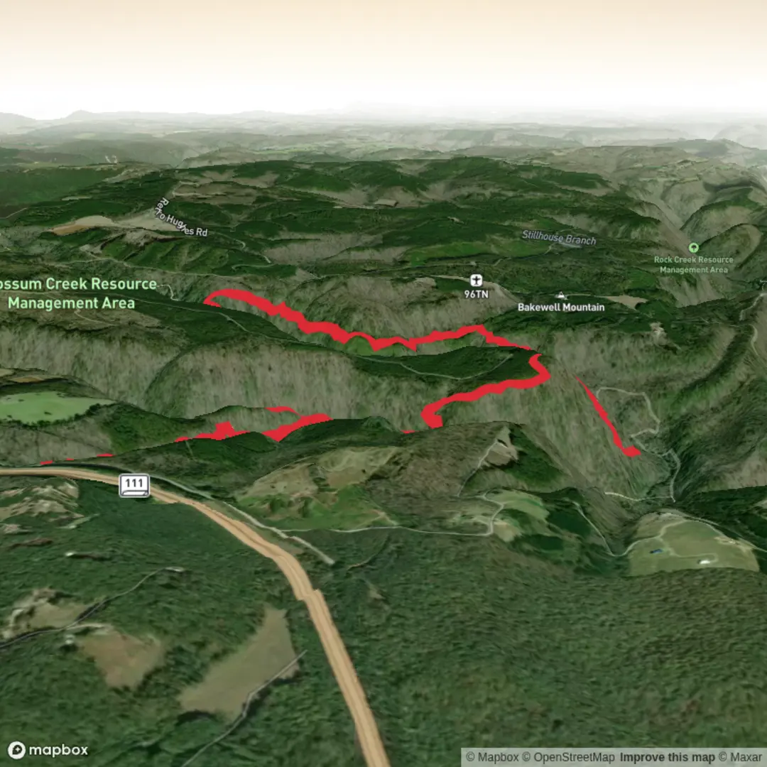 An image depicting the trail Imodium Falls via CT Possum Creek Gorge Trail and its surrounding area.