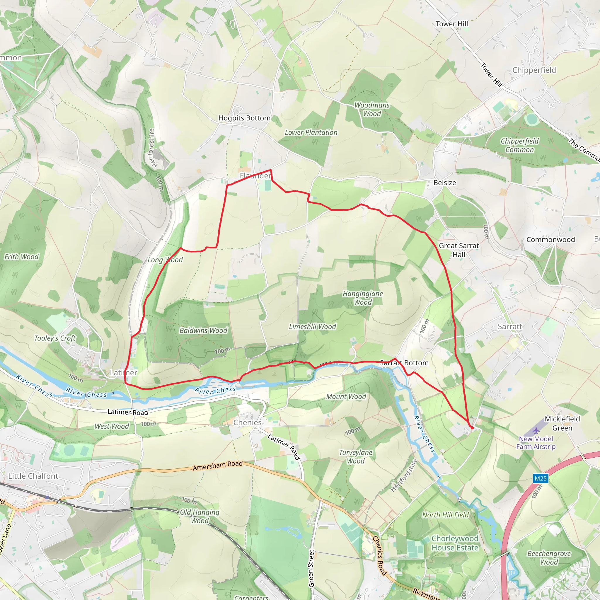 Sarratt Bottom and Latimer Loop mobile static map