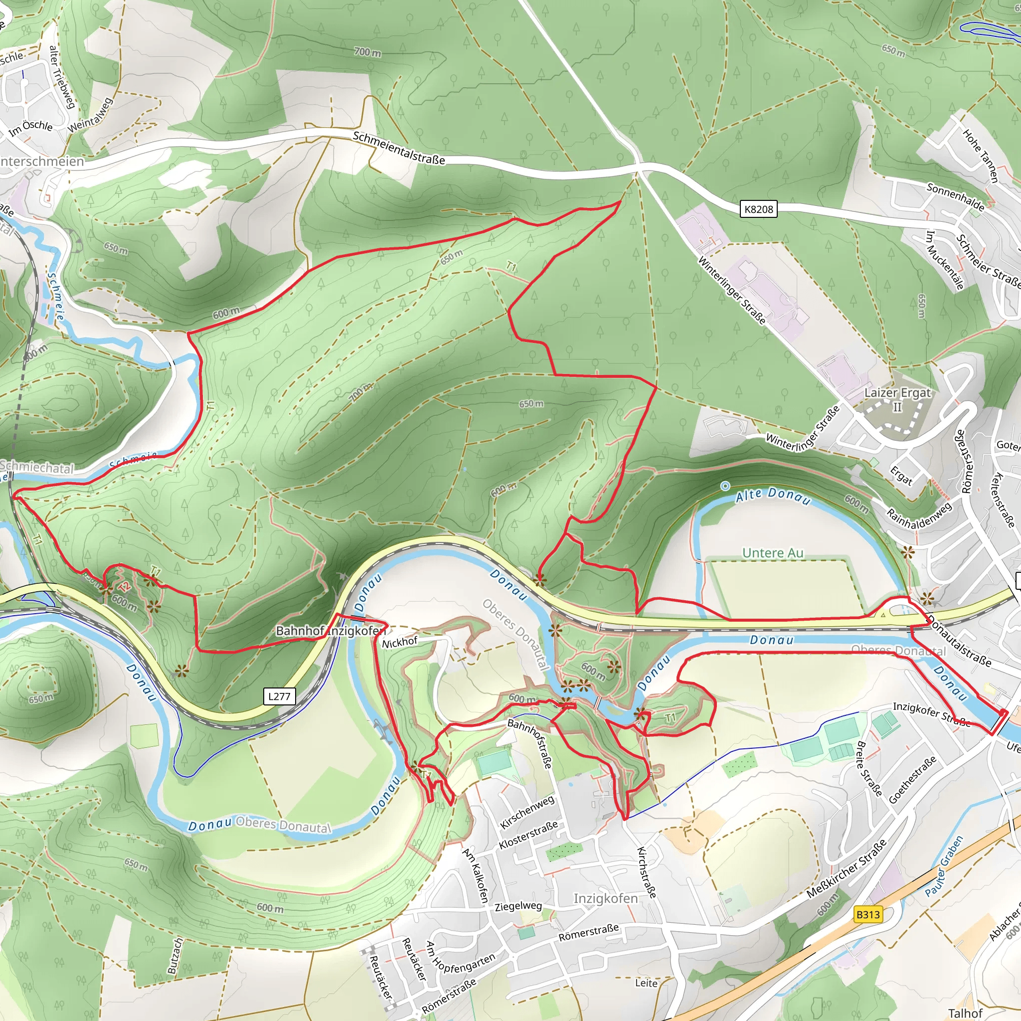 Donau, Gespaltener Fels and Kaenzele via Donau Zollernalb Weg mobile static map