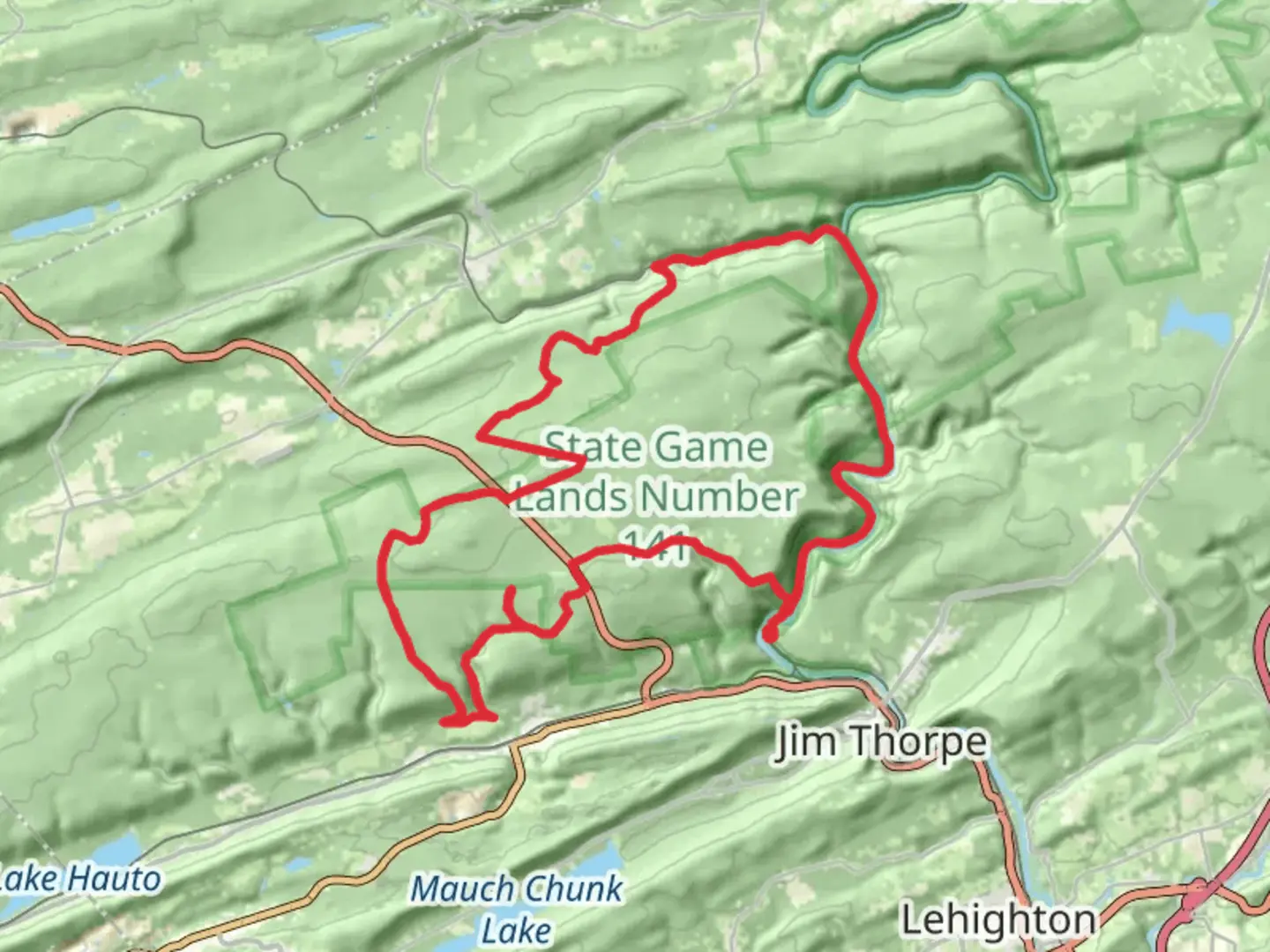 An image depicting the trail Lehigh River and Broad Mountain Loop Trail and its surrounding area.