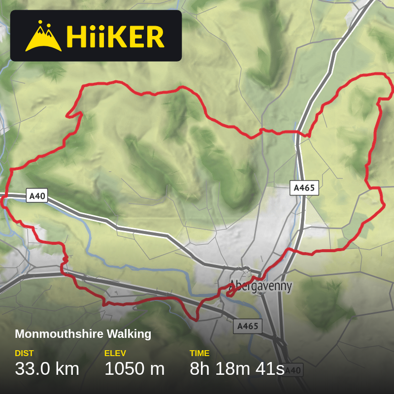 A map preview of the recording Monmouthshire Walking.