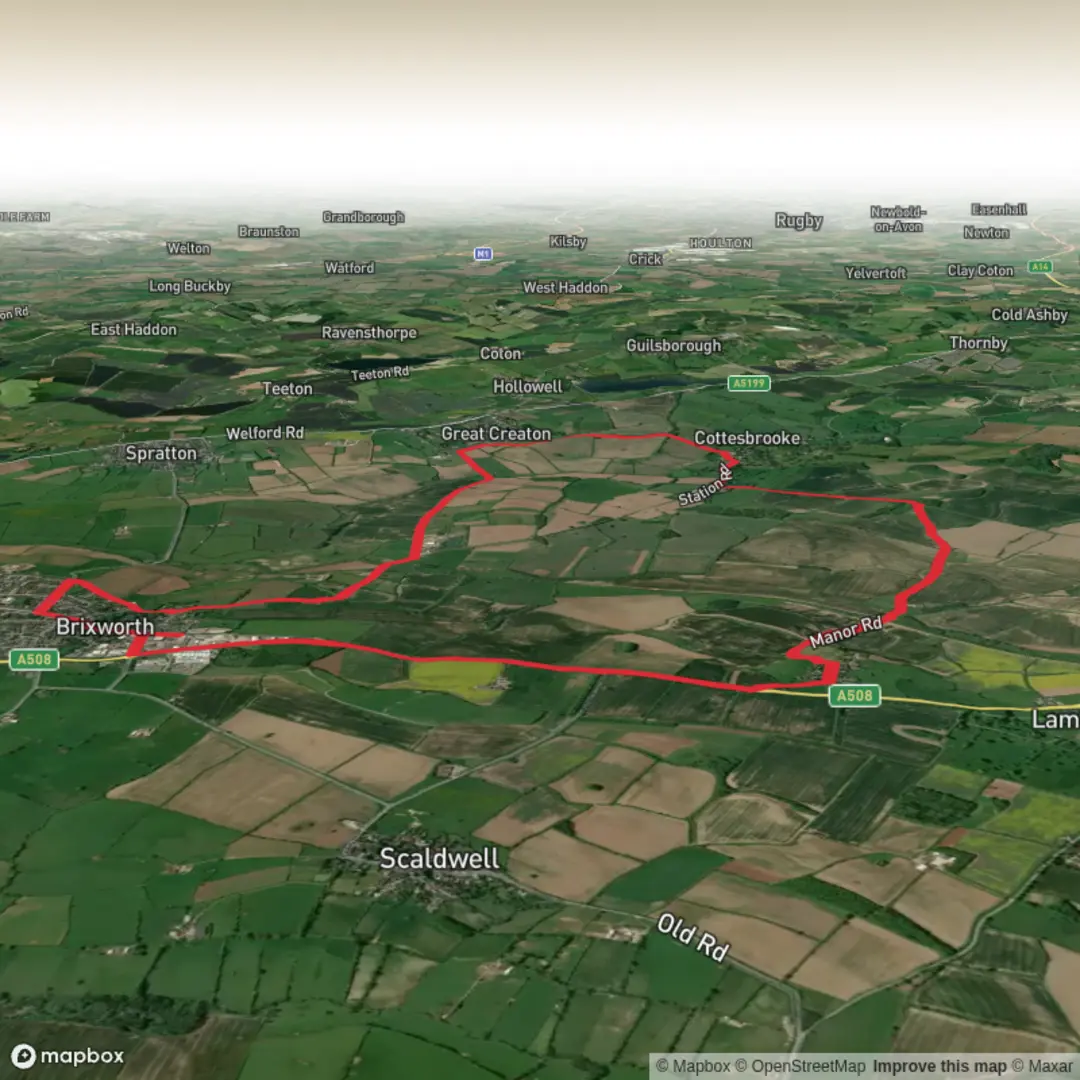 An image depicting the trail Brixworth, Hanging Houghton and Creaton and its surrounding area.