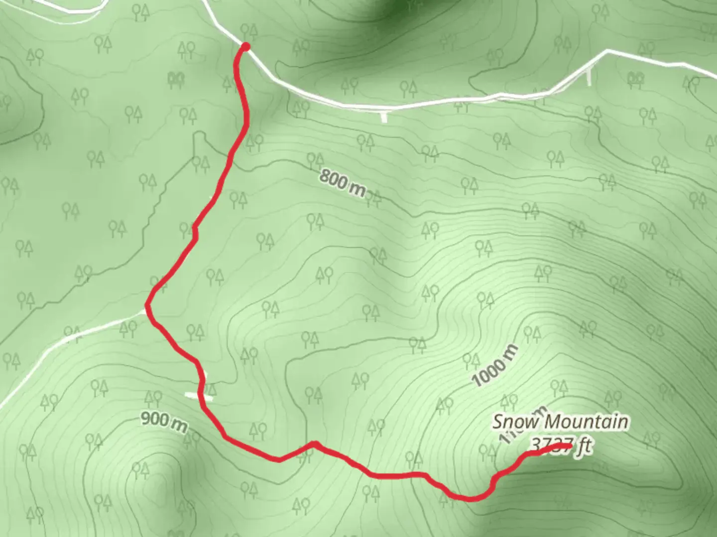 An image depicting the trail Snow Mountain from Wiggle Brook Road and its surrounding area.
