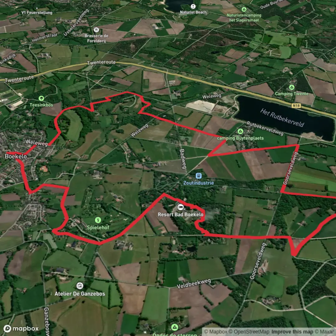An image depicting the trail Tesinklanden, Rutbekerveld and Boekelo Loop and its surrounding area.