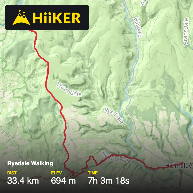 A map preview of the recording Ryedale Walking.