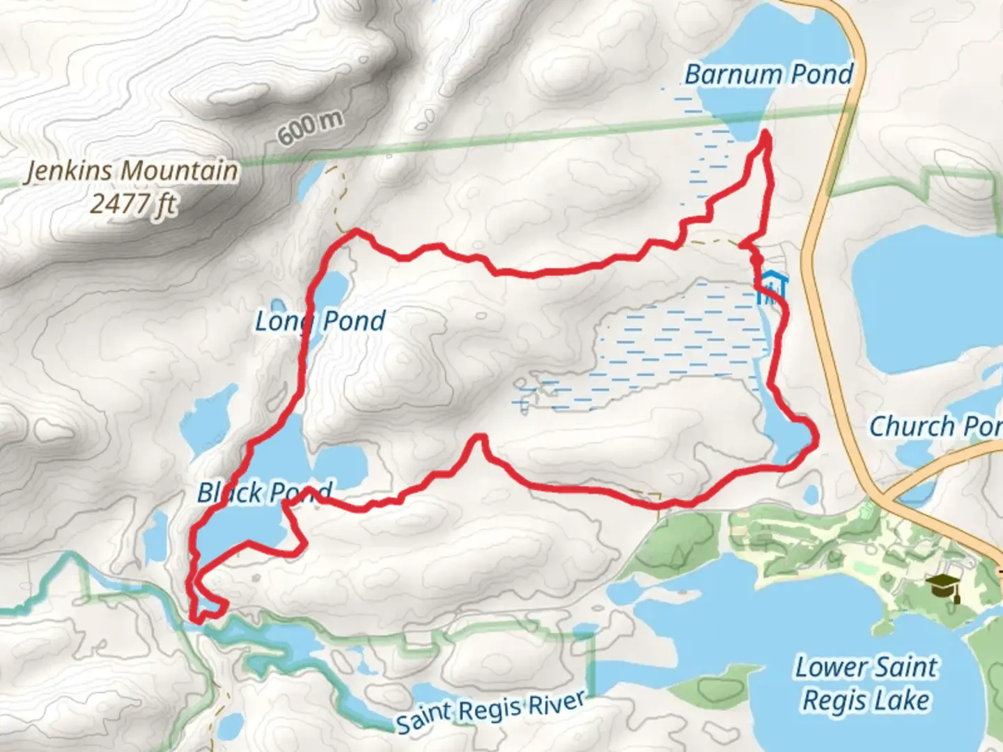 An image depicting the trail Long Pond, Black Pond and Heron Marsh Loop and its surrounding area.