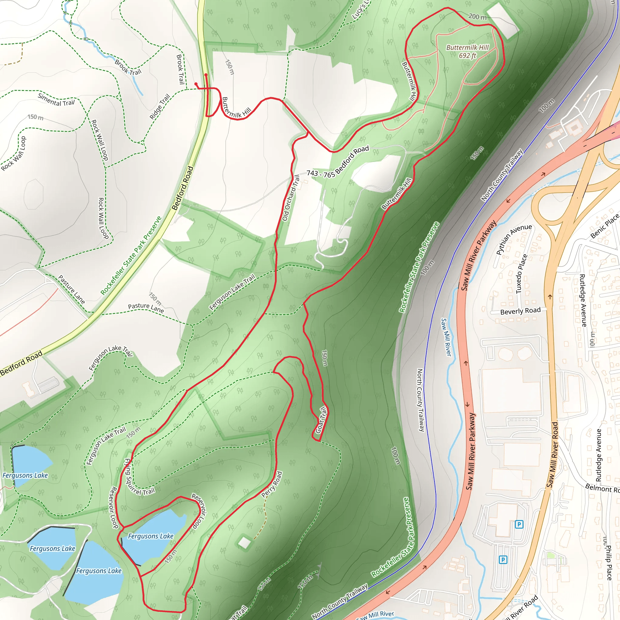 Buttermilk Hill and Ferguson Lake Loop via Perry Road and Old Orchard Trail mobile static map