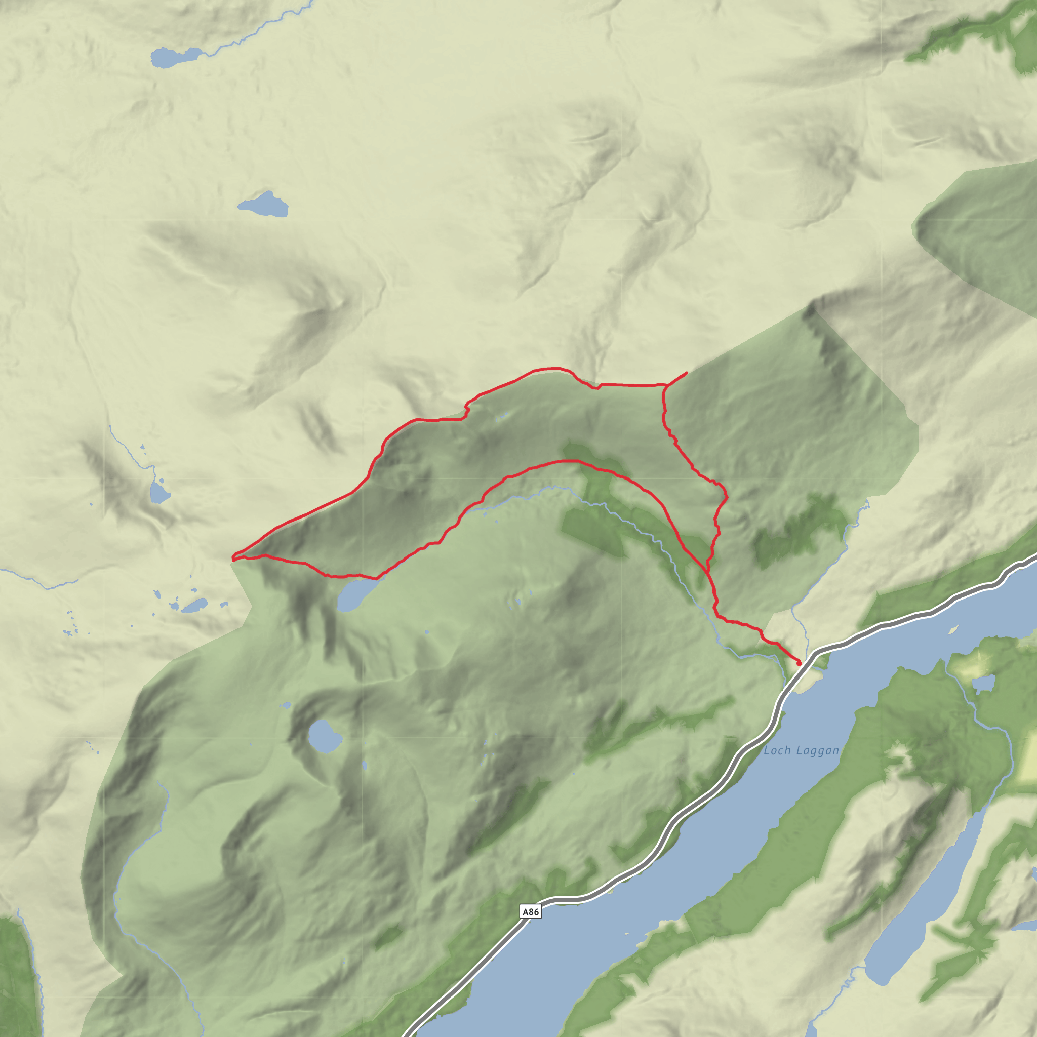 Carn Liath, Meall an t- Snaim, Sron Coire a' Chriochairein, Stob Poite Coire Ardair and Lochan a' Choire Loop mobile static map