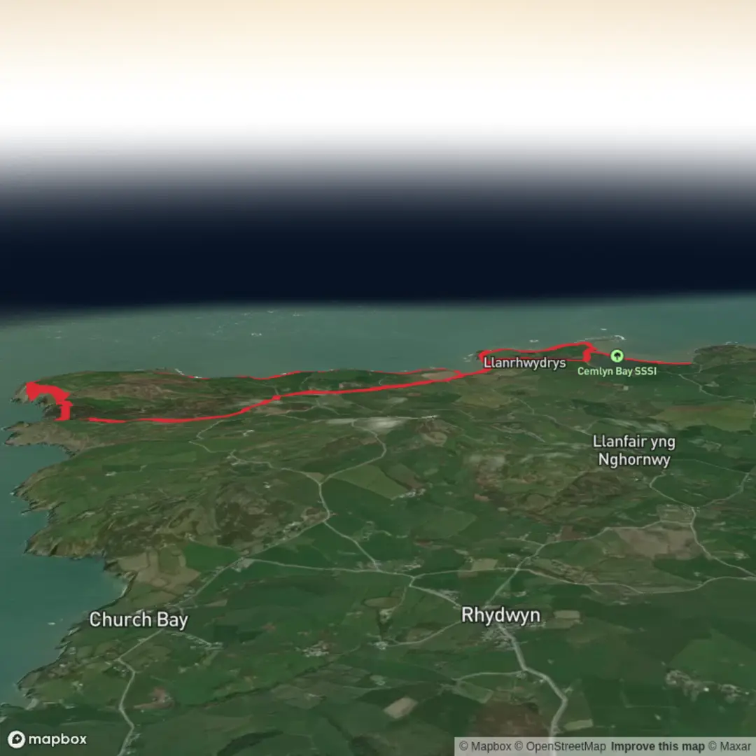 An image depicting the trail Cemlyn Bay, Porth Newydd, Llyn y Fydlyn and Cemlyn Loop and its surrounding area.