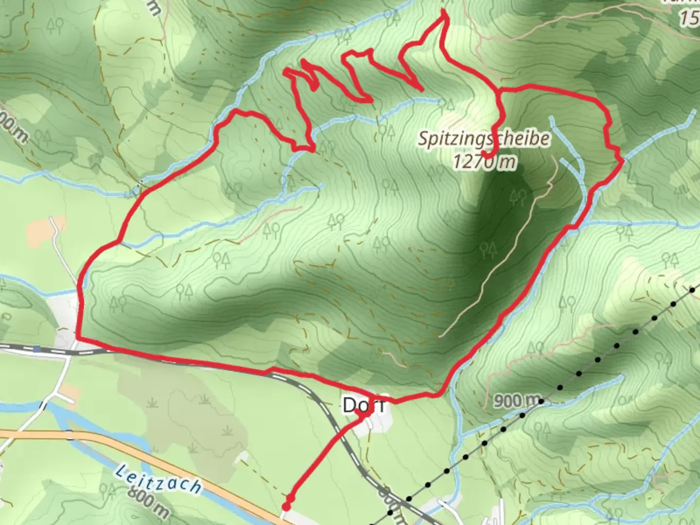 An image depicting the trail Spitzingscheibe Peak Loop from Osterhofen and its surrounding area.