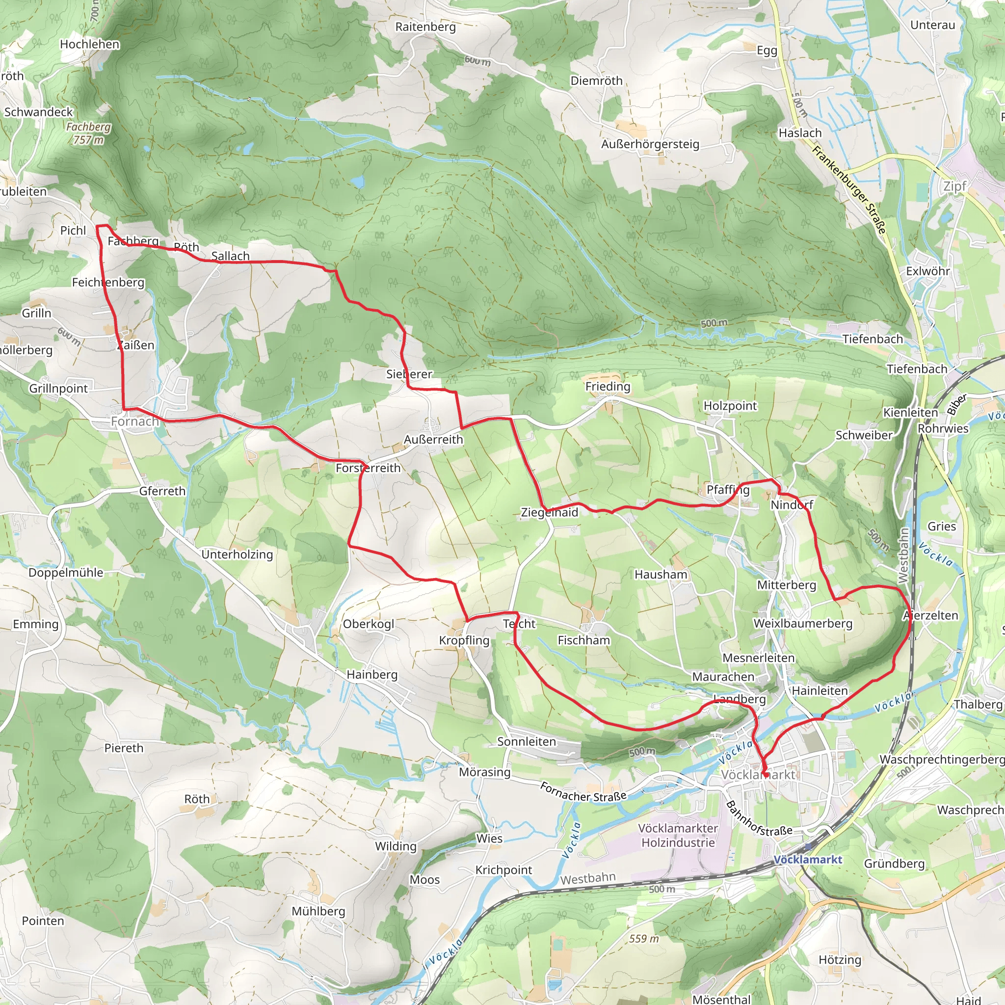 Vöcklamarkt to Ziegelhaid Loop 2 via Pfaffing Church mobile static map