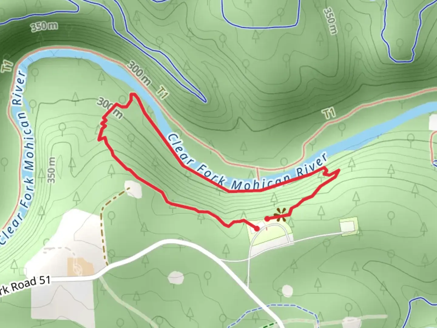 An image depicting the trail Clear Fork Mohican River Loop and its surrounding area.