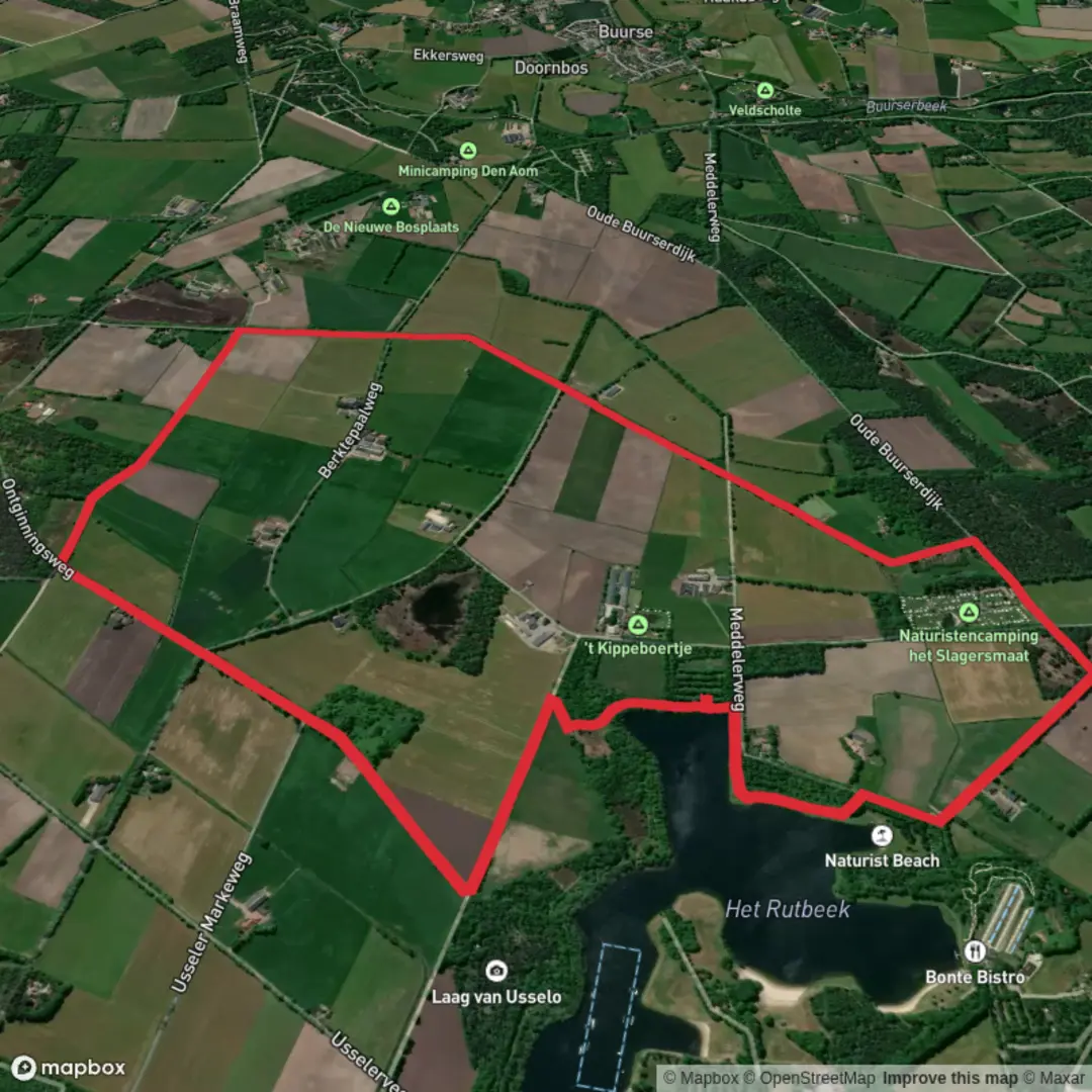 An image depicting the trail Het Rutbeek via Hegebeek Weg and Moorven Weg and its surrounding area.