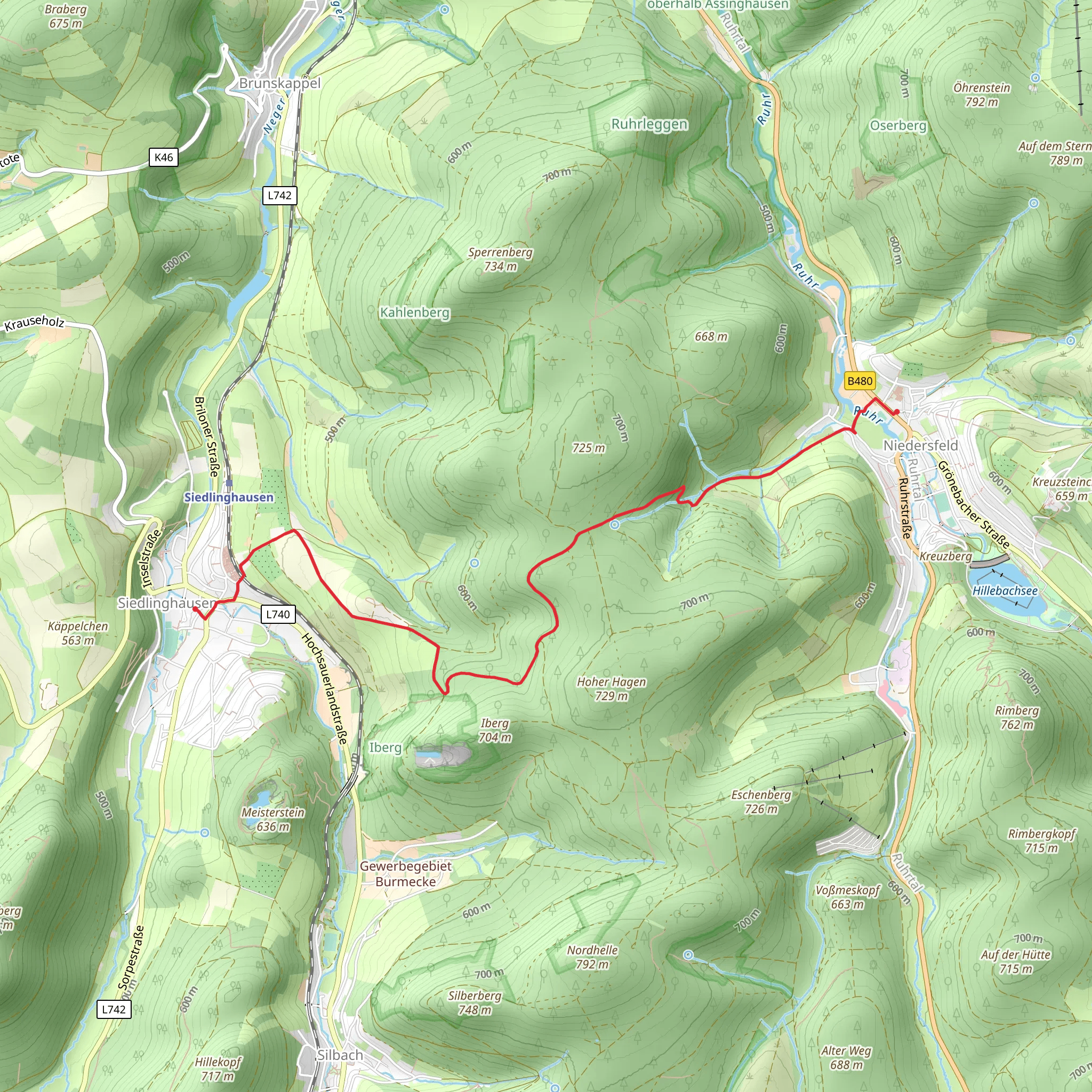 Siedlinghausen to Niedersfeld via Hunauweg mobile static map