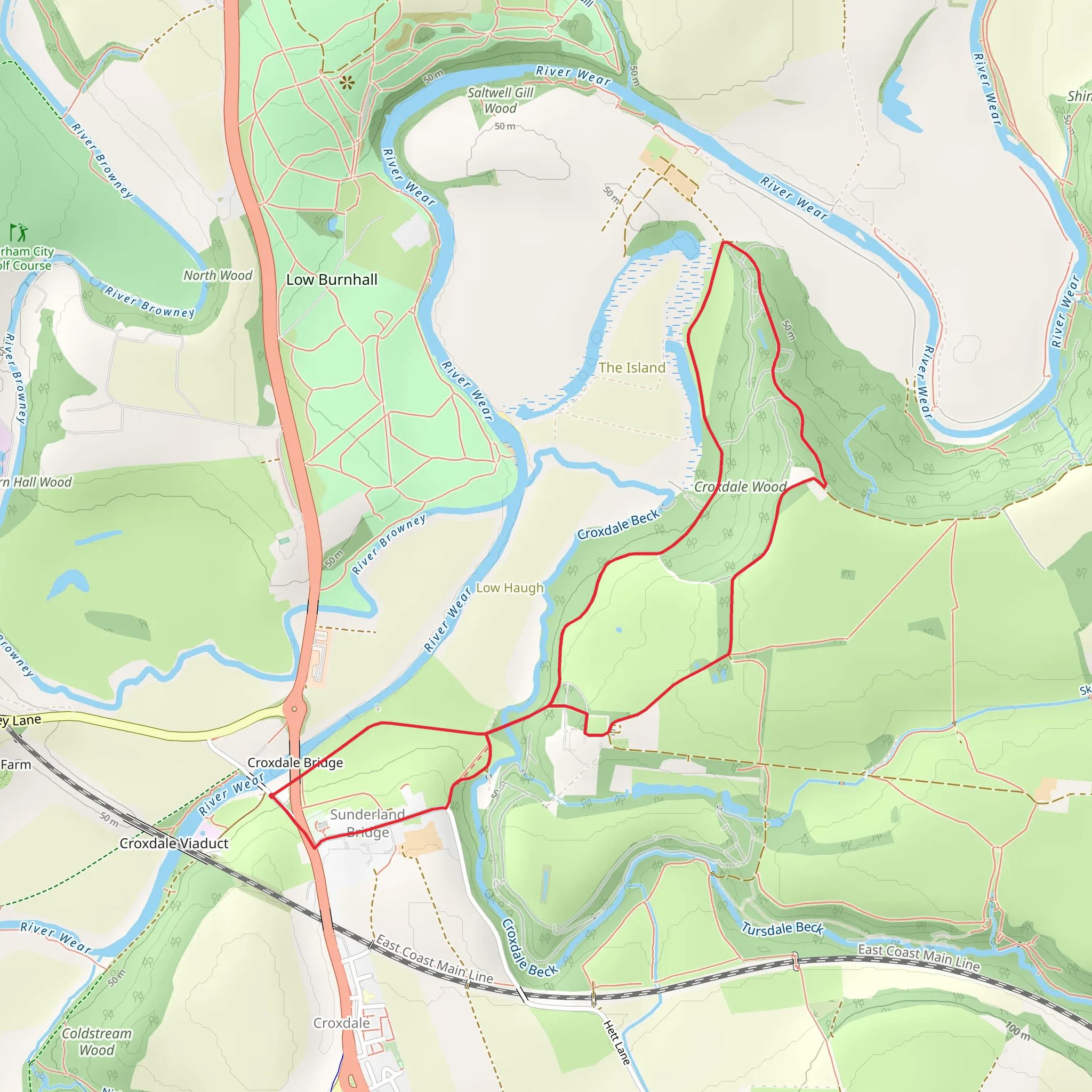 Croxdale Wood via Weardale Way mobile static map