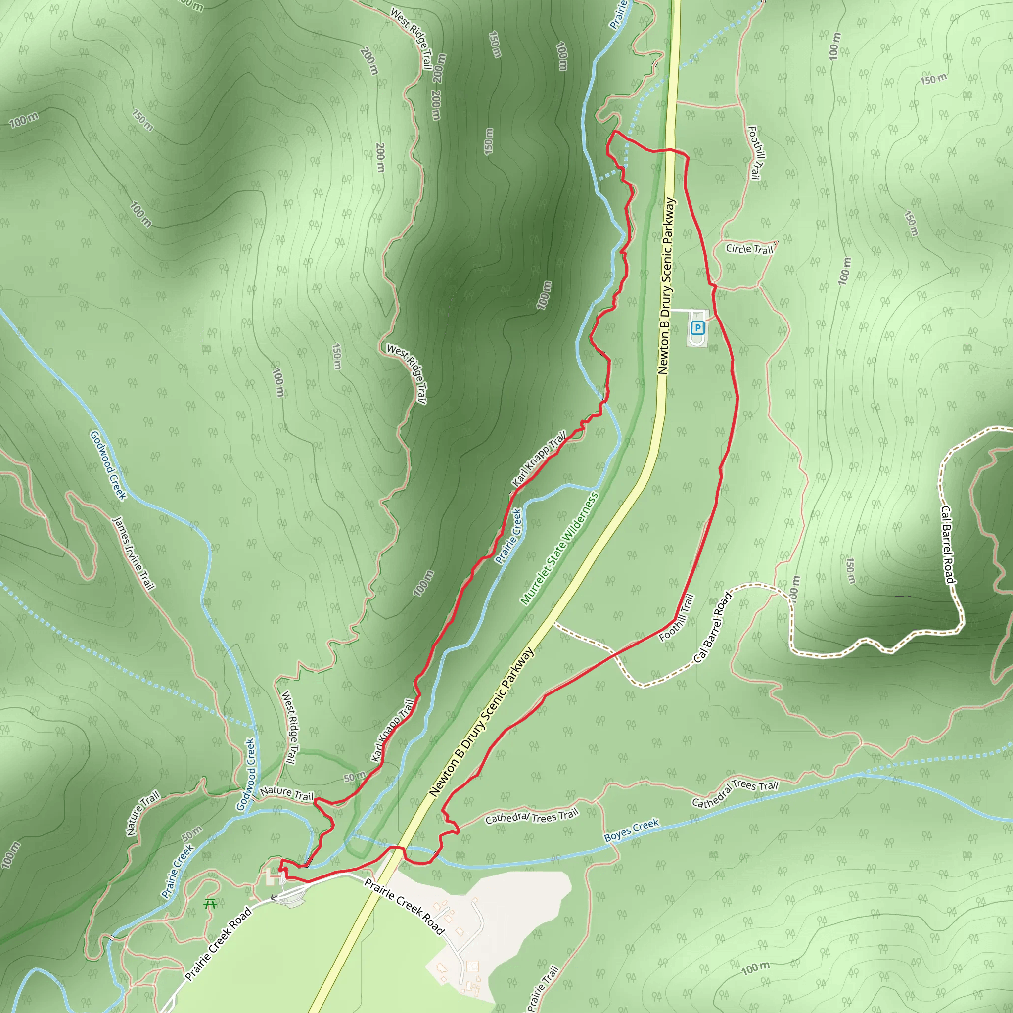 Prairie Creek Trail and Foothill Trail Loop mobile static map