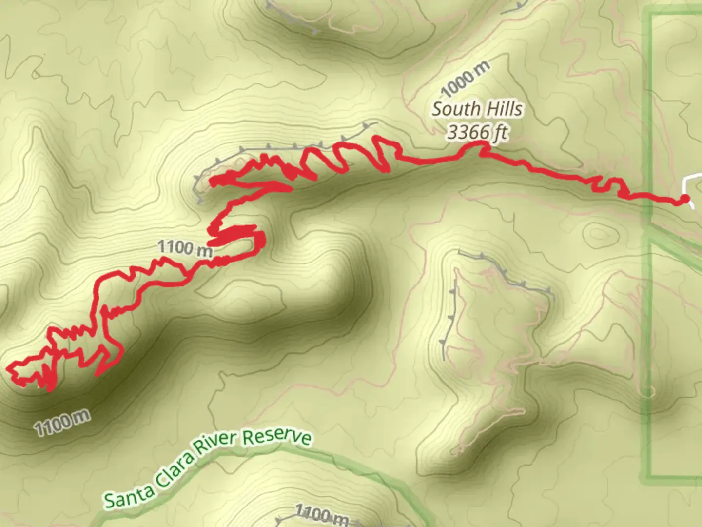 An image depicting the trail South Hills via Suicidal Tendencies and its surrounding area.