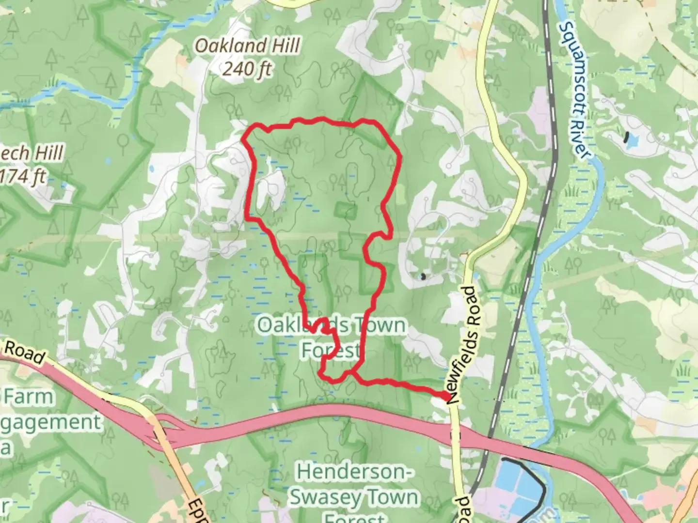 An image depicting the trail Hamberger Hill and Aeroblus via Red Loop and its surrounding area.