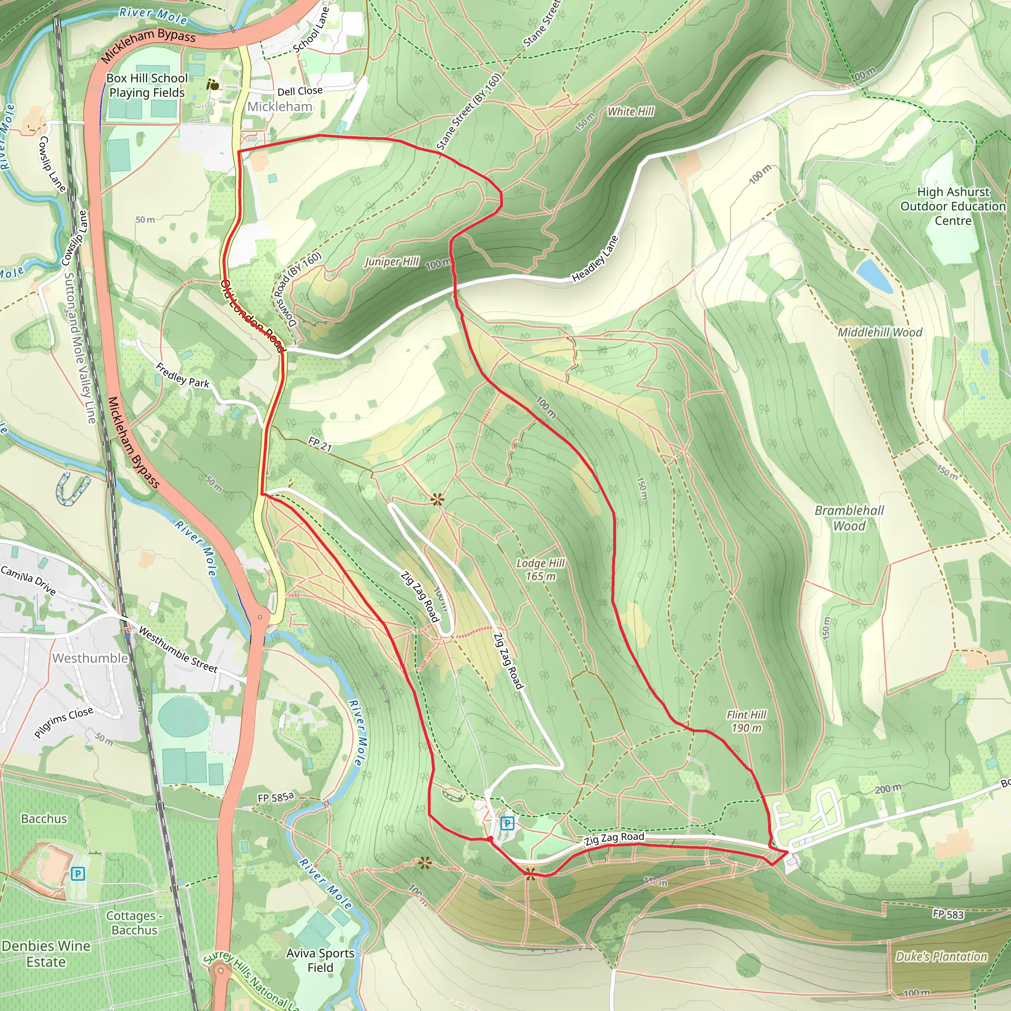 The Box Hill Hike and Juniper Bottom Loop mobile static map