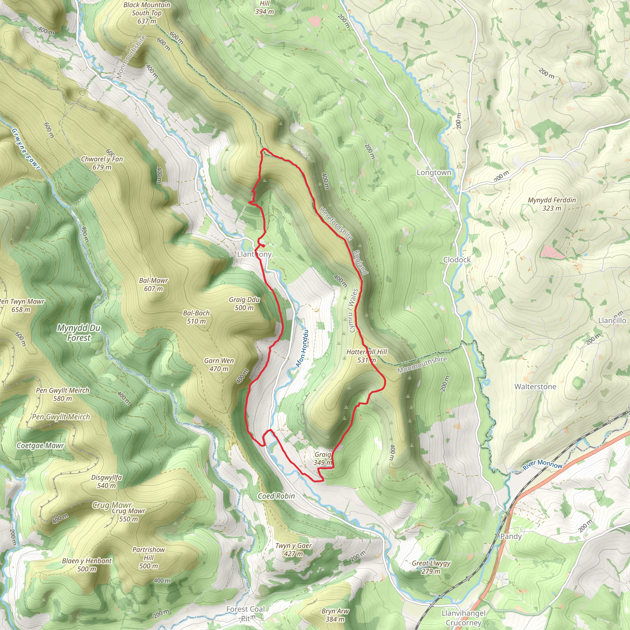 Cwmyoy & Hatterrall Hill from Llanthony Priory mobile static map
