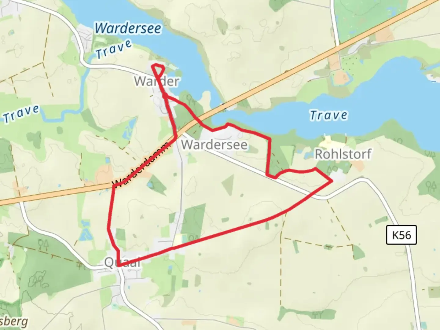 An image depicting the trail Rundweg Quaal Wardersee and its surrounding area.