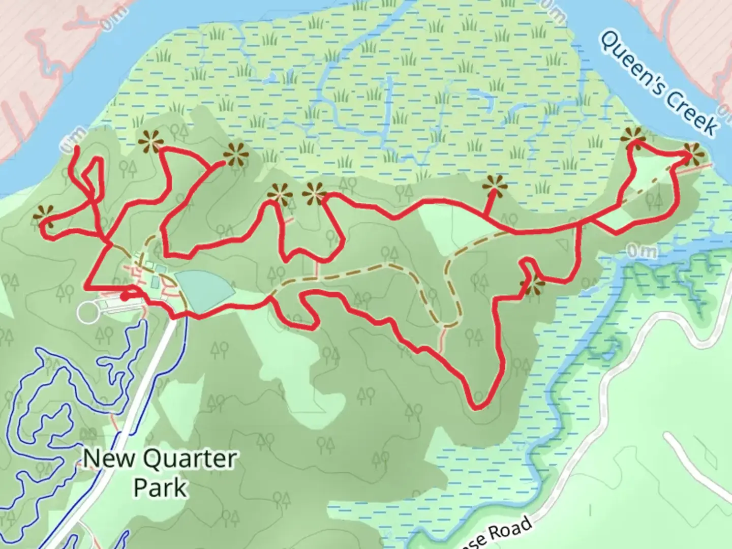 An image depicting the trail New Quarter Park Loop - Trail 5 and 9 and its surrounding area.