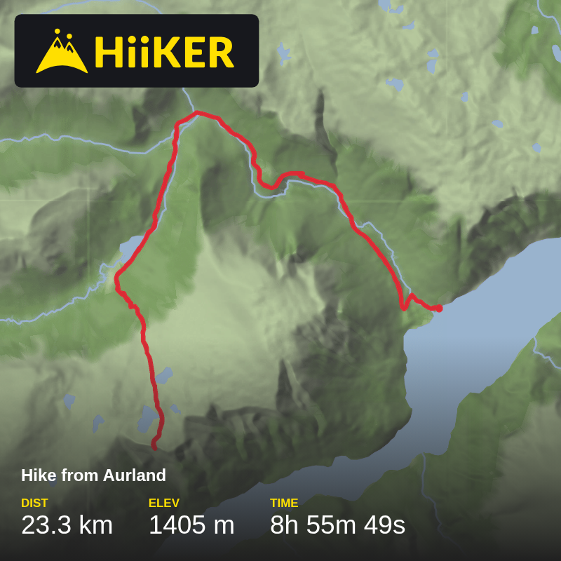 A map preview of the recording Hike from Aurland.