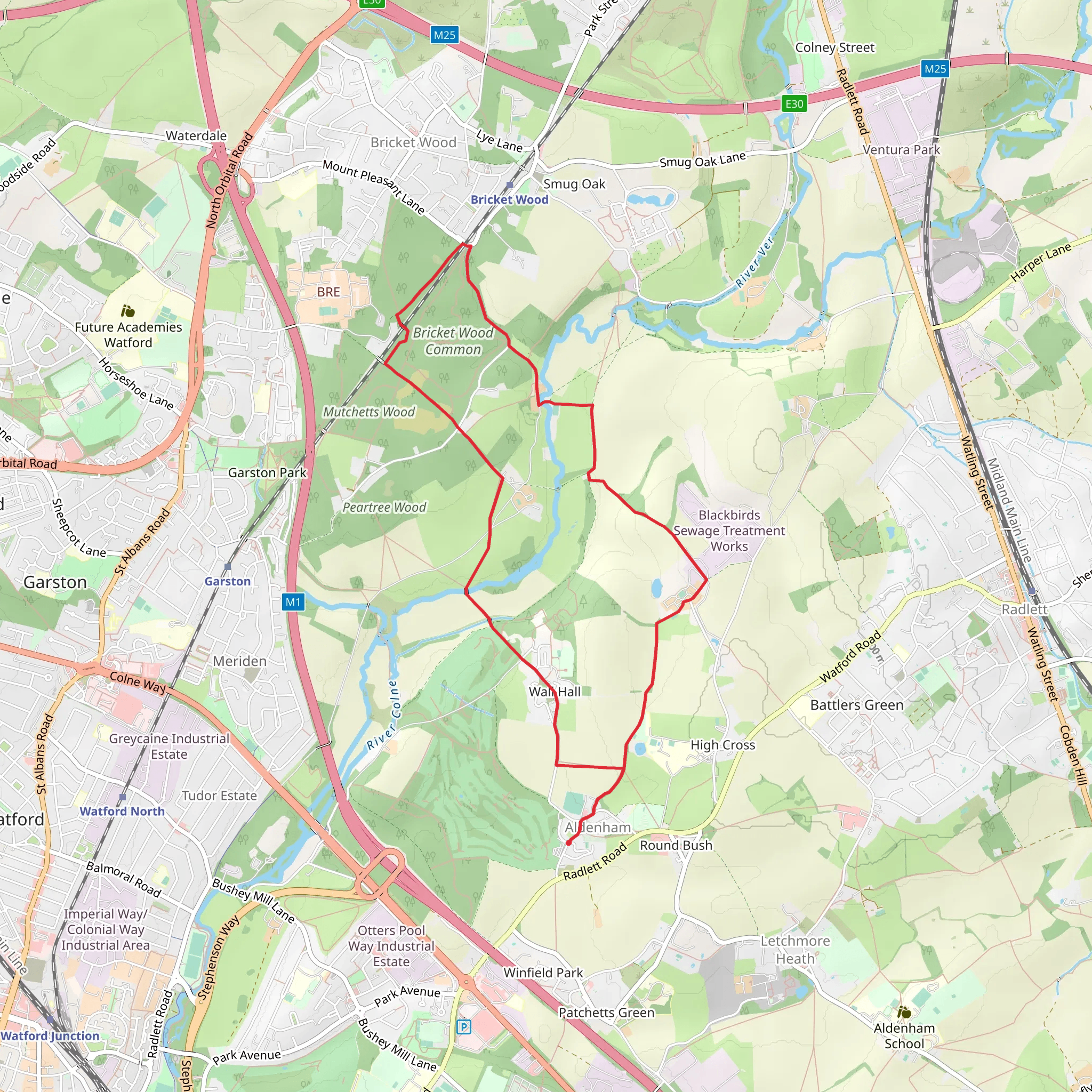 Hertfordshire Way from Aldenham to Bricket Wood mobile static map