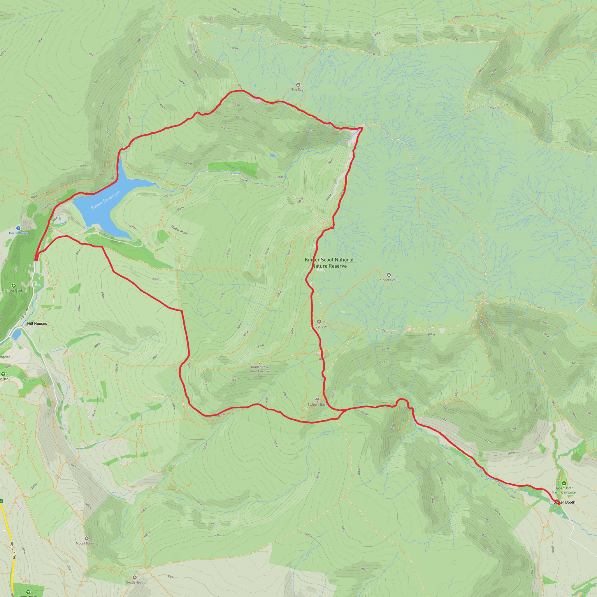 Jacob's Ladder, Kinder Downfall and Kinder Reservoir Loop mobile static map