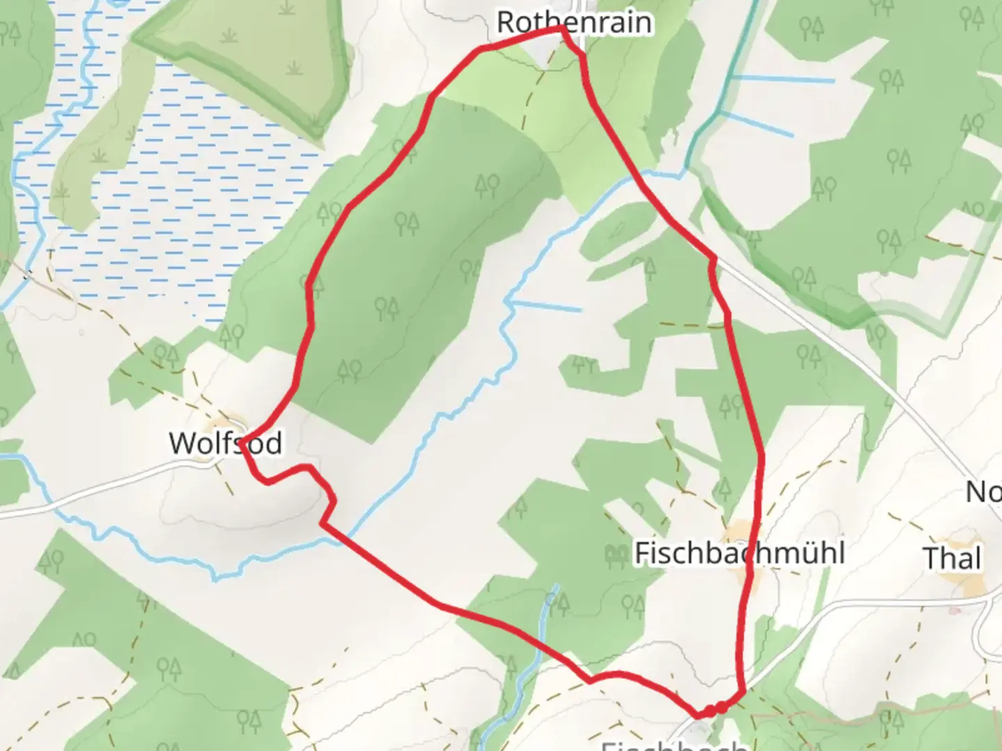An image depicting the trail Fischbach, Hinterrothenrain and Wolfsod Loop and its surrounding area.