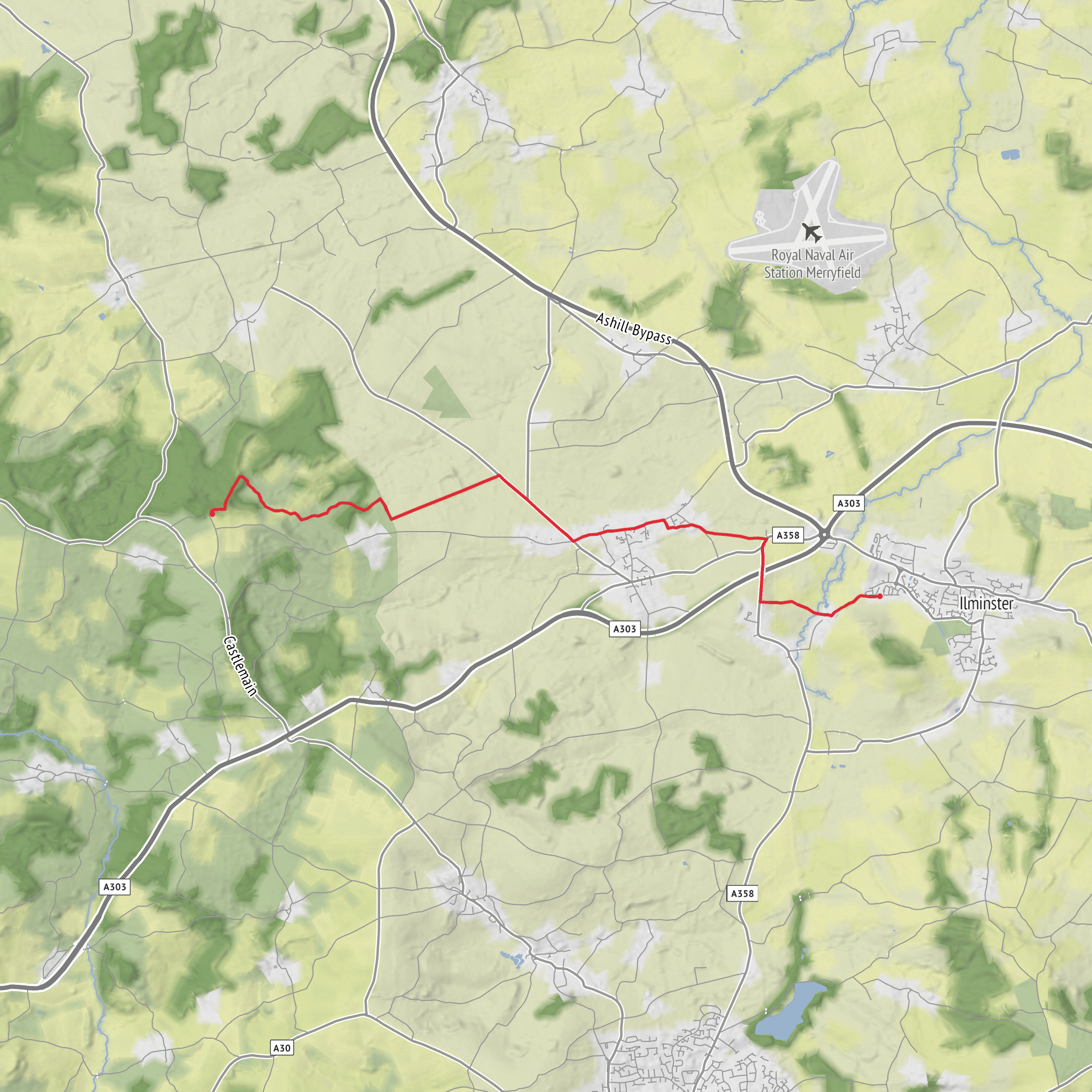 Ilminster to Castle Neroche motte and Bailey mobile static map