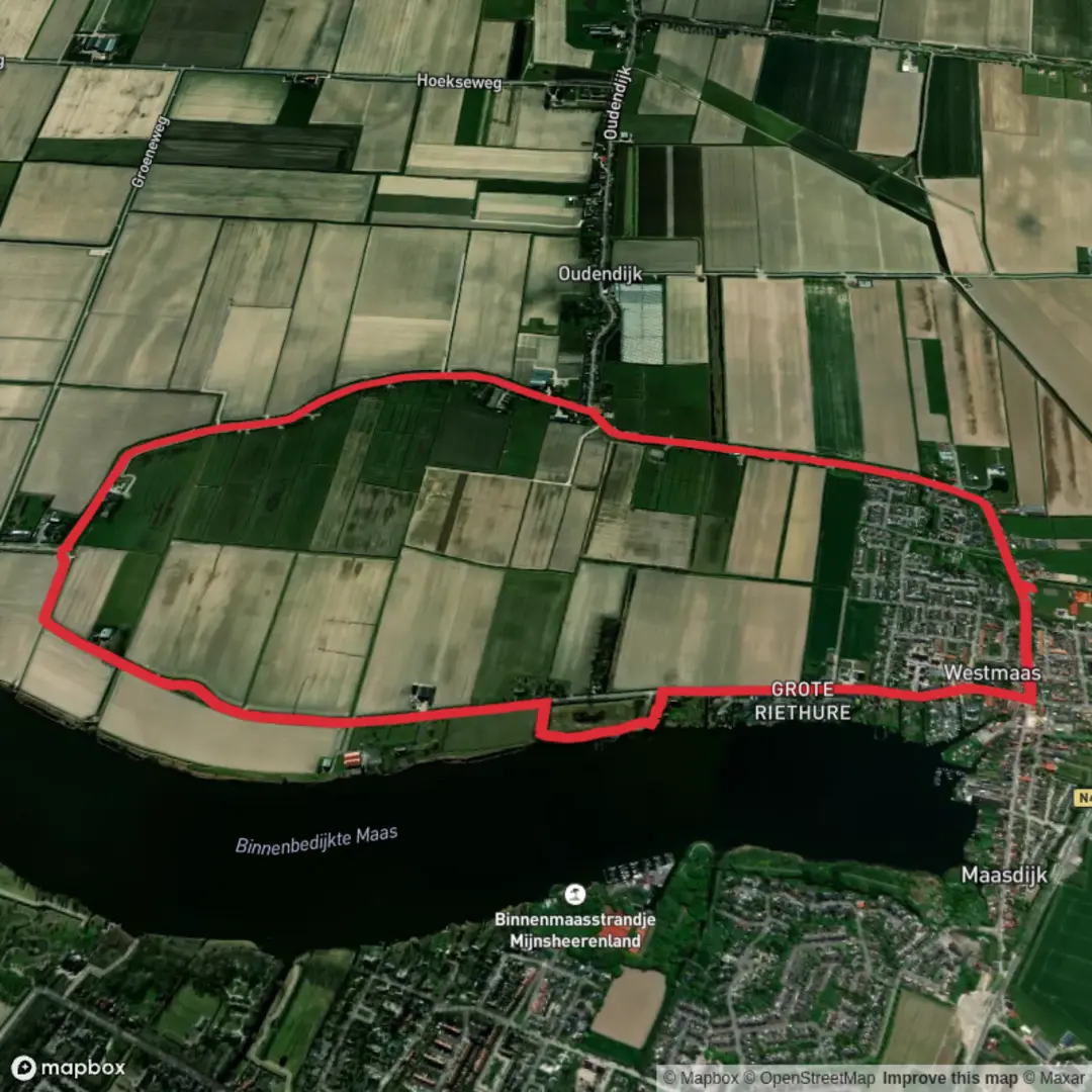 An image depicting the trail Binnenbedijkte Maas via Ritselaa Route and its surrounding area.