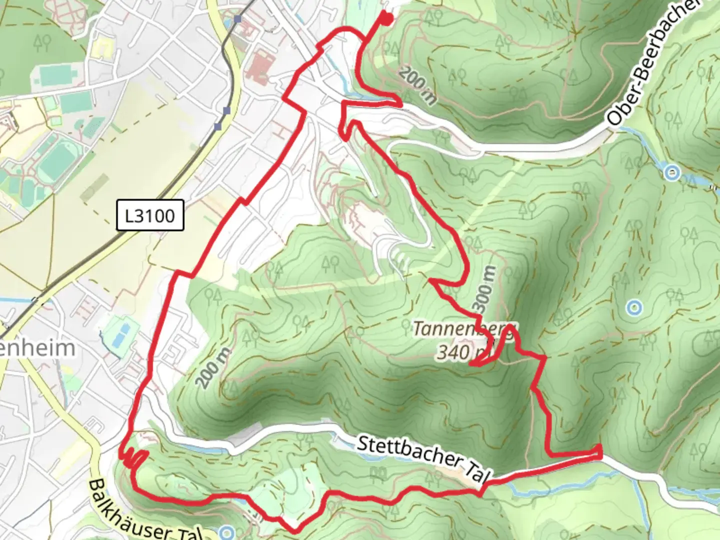 An image depicting the trail Alemannenweg and Bluetenweg and its surrounding area.
