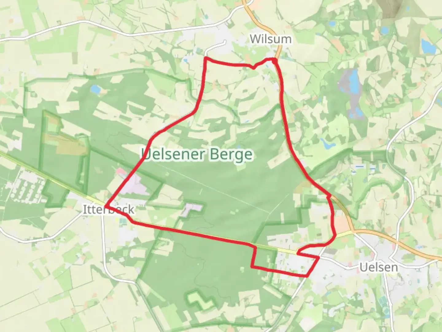 An image depicting the trail Uelsen and Wilsum Loop and its surrounding area.