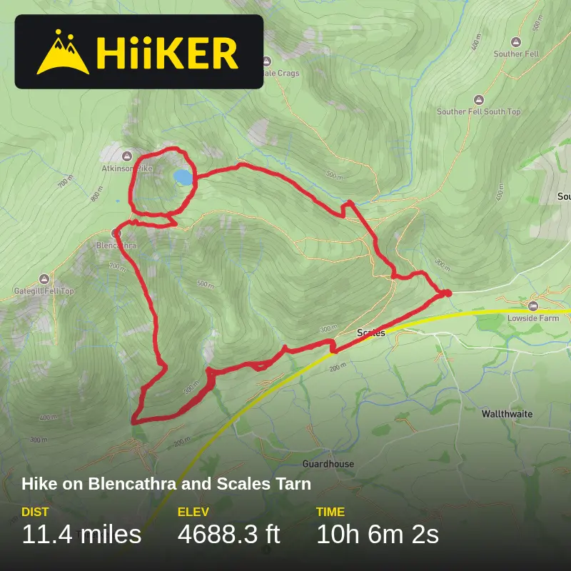 A map preview of the recording Hike on Blencathra and Scales Tarn.