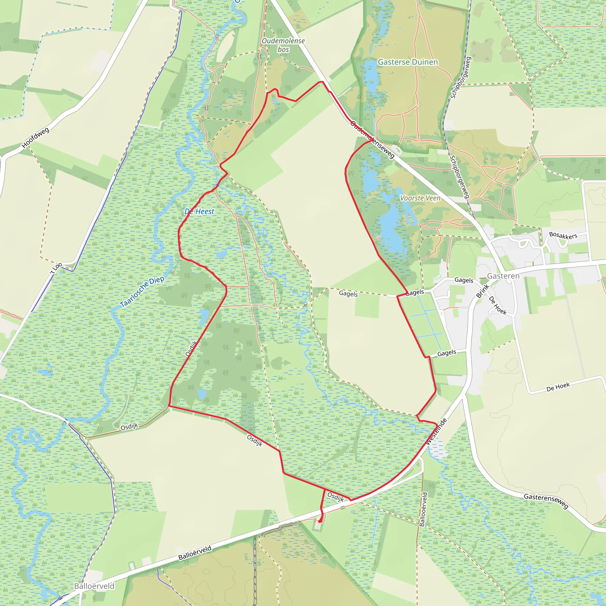 Achter t Veen, Oudemolense Veld and De Heest Loop mobile static map