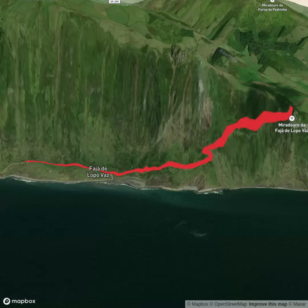 An image depicting the trail Fajã de Lopo Vaz and its surrounding area.